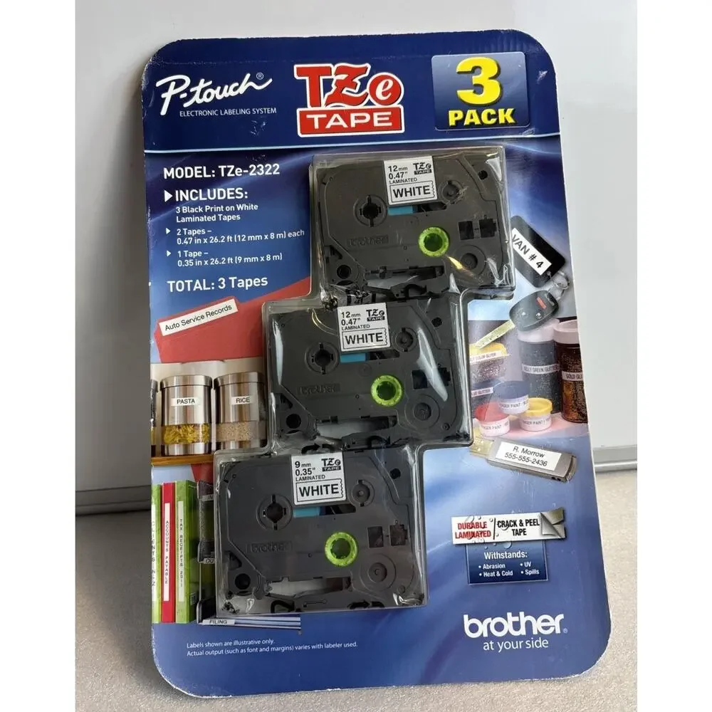 Brother P-Touch TZe-2322 Tape Black Print On White Label 3 PACK Cartridges NEW
